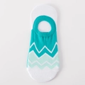 White no-show cotton socks with teal wavy stripes and non-slip silicone grip for women - One Size / White Teal Green Wave