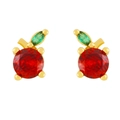 Cute apple stud earrings with red and green crystals set in golden metal base - Orange
