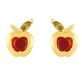 Chic red crystal apple stud earrings with gold plating and green leaf gemstone - Apple