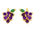 Cute purple grape stud earrings with gold plating and sparkling crystal accents - Grapes