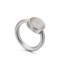 Polished silver titanium steel ring with white cat's eye stone inlay minimalist style - White Cat Eye (KR82280-K)