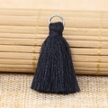 Black cotton tassel pendant with silver metal ring for bags and DIY craft accessories - Black