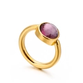 Minimalistischer Ring aus goldenem Titanstahl mit rundem lila geschliffenem Edelstein - US 6 / Violetter Kristall (KR82299-K)