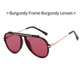 Chic oversized purplish red aviator sunglasses with gold metal temples for women - Purplish Red Frame & Lenses