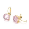 Elegant gold plated stainless steel drop earrings featuring square cut pink crystal stones - Gold Pink Square Style (KE79016-GC)