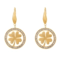 Elegante goldene Kleeblatt-Ohrhänger mit kristallbesetztem runden Anhänger für Damen - Goldenes Vierblättriges Kleeblatt Stil (KE79864-GC)