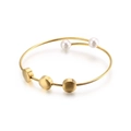 Golden woven wire open bangle featuring metal discs and white pearl accents for women - Gold Style (KB120868-KFC)