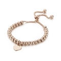 Elegante roségouden kralenarmband met een gepolijste hart hanger en verstelbaar trekkoord - Roségoud
