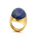 Vintage golden ring with deep blue lapis lazuli stone and wide band for men and women - US 7 / Deep Blue Turquoise (KR52428-GC)