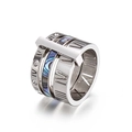 Mehrlagiger Edelstahlring mit Abalone-Muschel-Inlay und römischen Ziffern Details - US 7 / Stahl Irisierender Perlmutt Stil (KR92483-K)