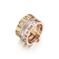 Three-tone stainless steel layered ring with Roman numerals and inlaid zircon crystals - US 10 / Tri-color Triple Layer Style (KR92260-GC)