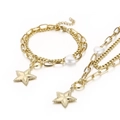 Bracciale a doppia catena dorata con ciondoli a stella e pendenti a perla a cuore - Stile Oro (KS140169-BBJ)