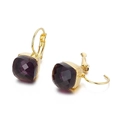Elegant gold-plated leverback earrings featuring square purple crystal glass stones - Gold Deep Purple Square Style (KE79015-GC)