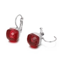 Elegant stainless steel drop earrings with faceted square red crystals and lever back hooks - Silver Red Square Style (KE79022-GC)