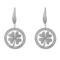 Silberne Kleeblatt-Ohrhänger mit Kristall-Pavé und klassischen Ohrhaken - Silbernes Vierblättriges Kleeblatt Stil (KE79863-GC)