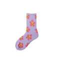 Purple crew cotton sock with pink flower and yellow smiley face pattern design - One Size / Light Purple