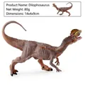 Detailed Dilophosaurus dinosaur figure in brown with yellow crests, 14x4x9 cm model - Dilophosaurus