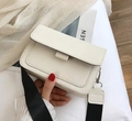 Minimalist white square crossbody bag with stylish wide black strap for women - White