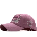 Close-up of pink cotton baseball cap with vintage marine embroidery and anchor patches - Adjustable / Pink