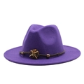 Dunkelvioletter Fedora-Hut mit breiter Krempe und einem braunen geflochtenen Zierband - M (55-58cm) / Lila