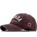 Berretto da baseball bordeaux lavato vintage con ricamo Canada e bandiera bianca - Borgogna