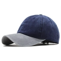 Vintage navy blue and grey washed cotton baseball cap with a distressed paneled design - Adjustable / Navy with Grey Brim