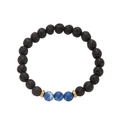 Detail of beaded bracelet featuring black volcanic stone and blue imperial beads - Lava Stone Blue