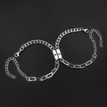 Magnetische zon en maan armbanden voor koppels in gepolijst zilver roestvrij staal - Roestvrijstalen Dubbel Gespleten Zon Maan Paar