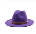 Classic purple wide brim wool fedora with brown strap and silver metal buckle - Medium (55-58cm) / Purple