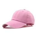 Detail view of pink washed cotton baseball cap with six-panel design and curved brim - S(54-56cm) / Pink