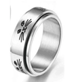 Silver stainless steel spinner ring featuring cute black cat face patterns for stress relief - 8mm -- Cat / Size 9
