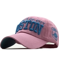 Pink cotton baseball cap featuring blue Boston 3D embroidery and side compass detail - Adjustable / Pink