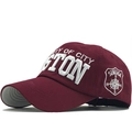 Unisex burgundy cotton baseball cap with 3D Boston embroidery in a 45-degree angle view - Adjustable / Burgundy