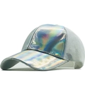 Cappello trucker in pelle PU olografica e mesh bianco con visiera iridescente - Bianco