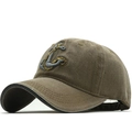 Cappellino da baseball vintage verde militare con ricamo ad ancora in vista laterale - Cachi