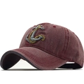 Berretto da baseball in cotone lavato bordeaux con ricamo ancora e corda nautica - Borgogna