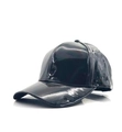 Glänzende schwarze Baseballkappe aus Lackleder mit gebogenem Schirm für Damen und Herren - Verstellbar / Schwarz