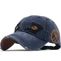 Casquette de baseball bleu marine délavée avec broderie œil d'aigle et badge - Réglable / Bleu marine