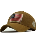 Vintage gewaschene Baumwoll-Baseballkappe in Braun mit USA-Flaggenaufnäher und Stickerei - Verstellbar / Orange