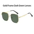 Fashionable large square sunglasses with gold metal frame and dark green lenses - Gold Frame Dark Green Lenses