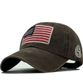 Brown washed cotton baseball cap with embroidered US flag and USA text on side - Adjustable / Coffee
