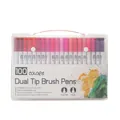 100 colors dual tip watercolor brush pens with fine 0.4mm tip and 1-2mm brush in storage case - 100 Colors Set (White Barrel)