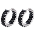 Silver hoops with double-sided micro-pave rectangular black cubic zirconia stones - Platinum Black Zirconia