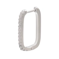 Detailed macro view of rectangular silver hoop earrings with micro-pave crystal inlay - Platinum White Zirconia