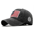 Gorra de béisbol de algodón desgastado antracita con parche de bandera y bordado USA - Ajustable / Negro