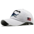 Gorra de béisbol blanca de algodón con bordado de tiburón y parche de la bandera de EE. UU. - Ajustable / Blanco