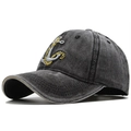 Washed dark grey denim baseball cap with anchor embroidery in a classic vintage style - Adjustable / Black