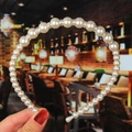 Detail of handmade bridal headband with creamy white pearls and sparkling rhinestones - 18# Simple Rhinestone Spacer Pearls