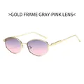Fashionable hexagonal sunglasses with gold metal frame and grey pink gradient lenses - Gold Frame Gray Pink Lens