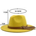 Yellow wool fedora jazz hat with brown leather band, wide brim, size 56-58cm for women - M (56-58cm) / Yellow
